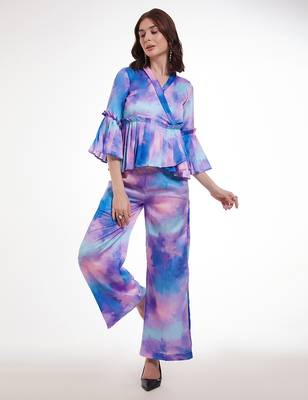 Watercolor print peplum pants set 2
