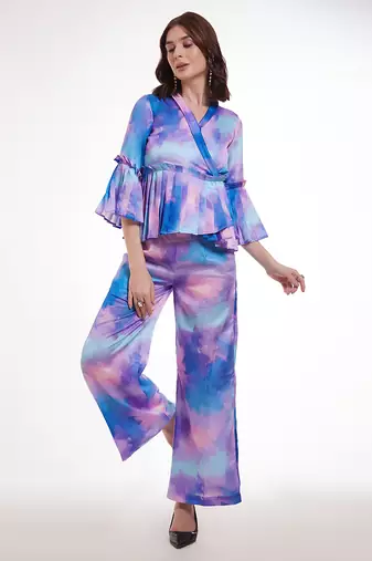 Watercolor print peplum pants set