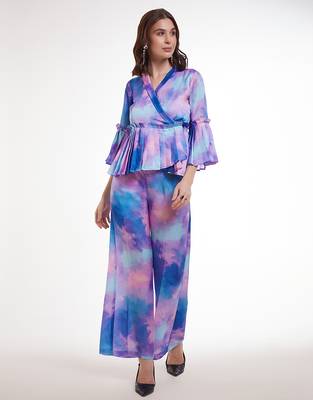 Watercolor print peplum pants set 3