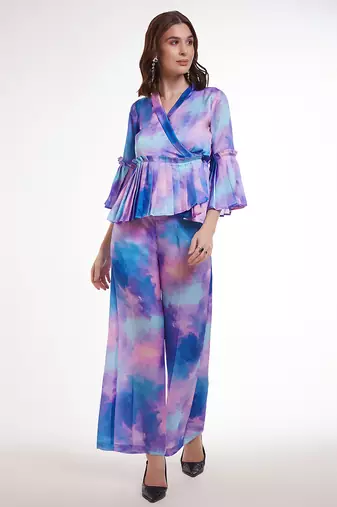 Watercolor print peplum pants set