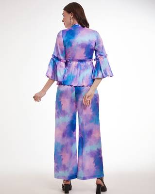Watercolor print peplum pants set 4
