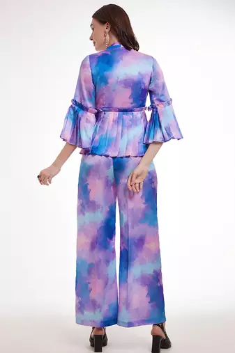 Watercolor print peplum pants set