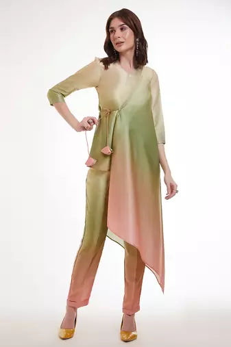Pastel ombre asymmetrical kurta set