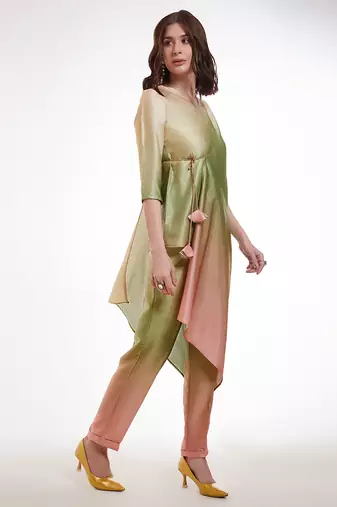 Pastel ombre asymmetrical kurta set