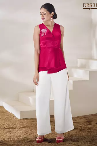 Pink hand-embroidered gaji silk top