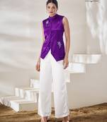 Purple hand-embroidered gaji silk top