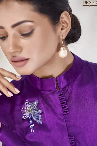 Purple hand-embroidered gaji silk top