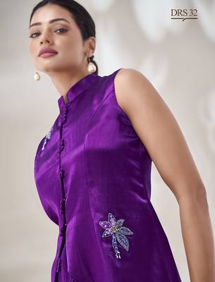 Purple hand-embroidered gaji silk top 3