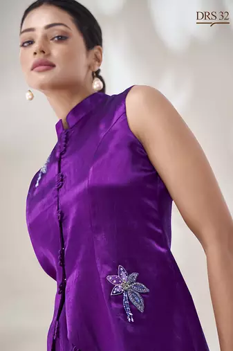 Purple hand-embroidered gaji silk top