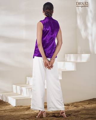 Purple hand-embroidered gaji silk top 4