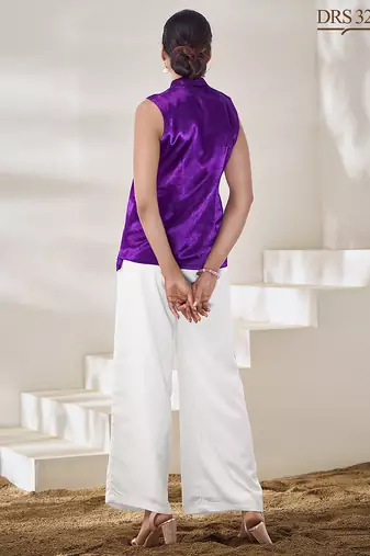Purple hand-embroidered gaji silk top