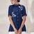 Blue floral hand work silk top