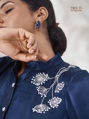 Blue floral hand work silk top 3