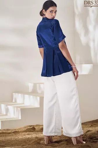Blue floral hand work silk top