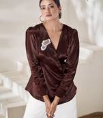 Maroon hand-embroidered gaji silk top
