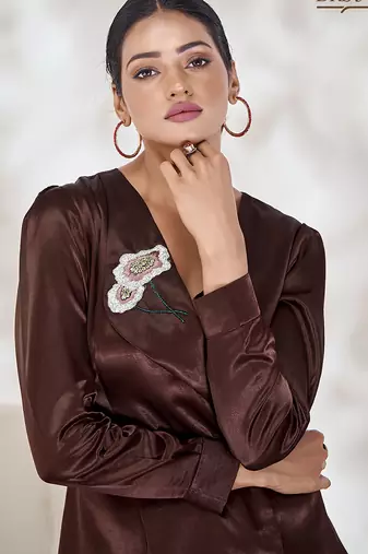 Maroon hand-embroidered gaji silk top