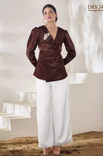 Maroon hand-embroidered gaji silk top