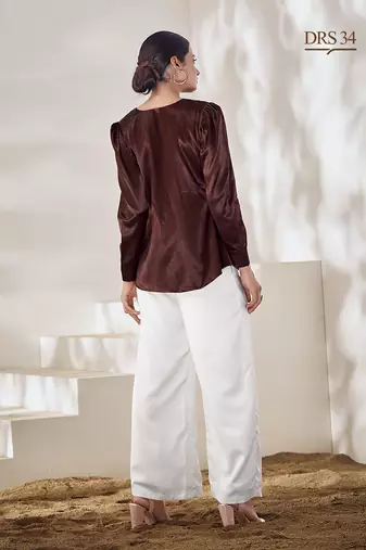 Maroon hand-embroidered gaji silk top