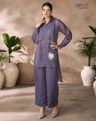 Elegant smoky grey organza co-ord set 1