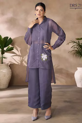 Elegant smoky grey organza co-ord set