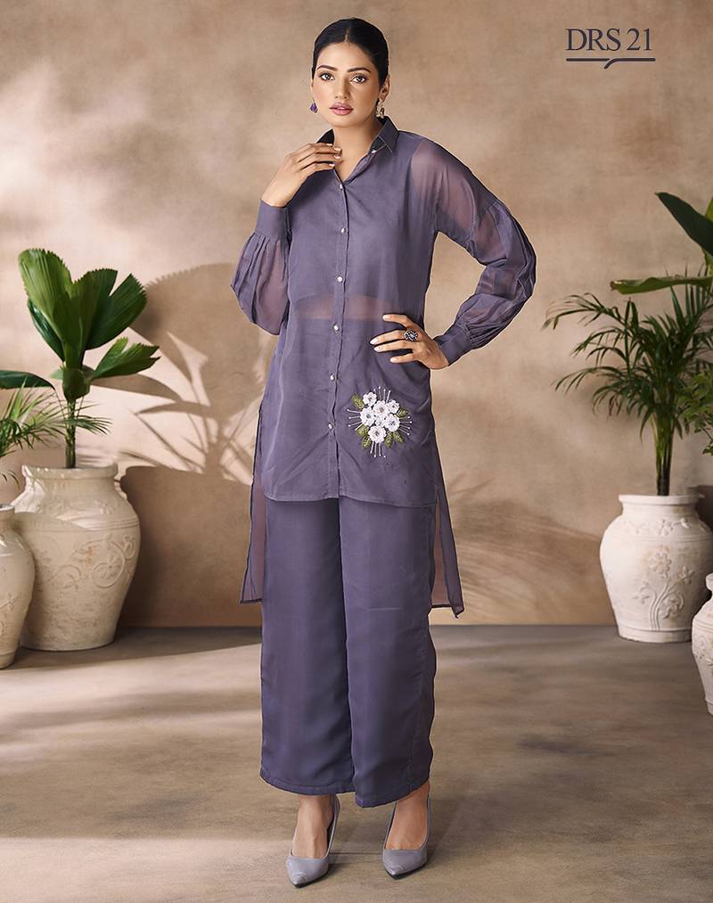 Elegant smoky grey organza co-ord set