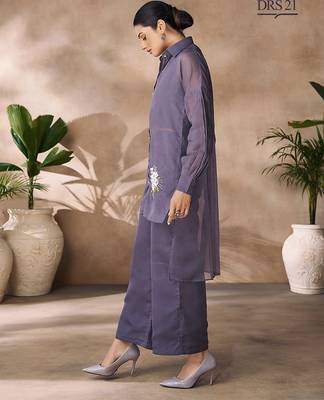 Elegant smoky grey organza co-ord set 2