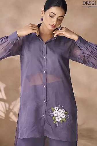 Elegant smoky grey organza co-ord set