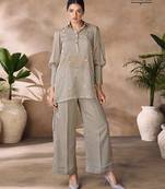 Green hand-embroidered organza co-ord set