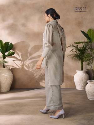 Green hand-embroidered organza co-ord set 4