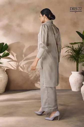 Green hand-embroidered organza co-ord set