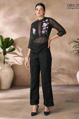 Black organza handwork co-ord set