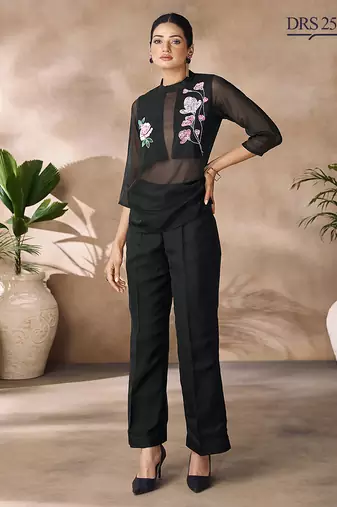 Black organza handwork co-ord set