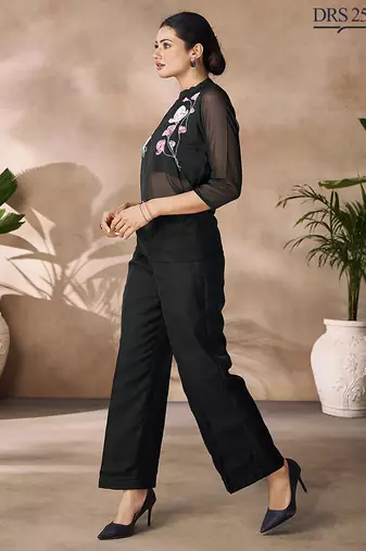 Black organza handwork co-ord set