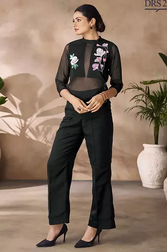 Black organza handwork co-ord set