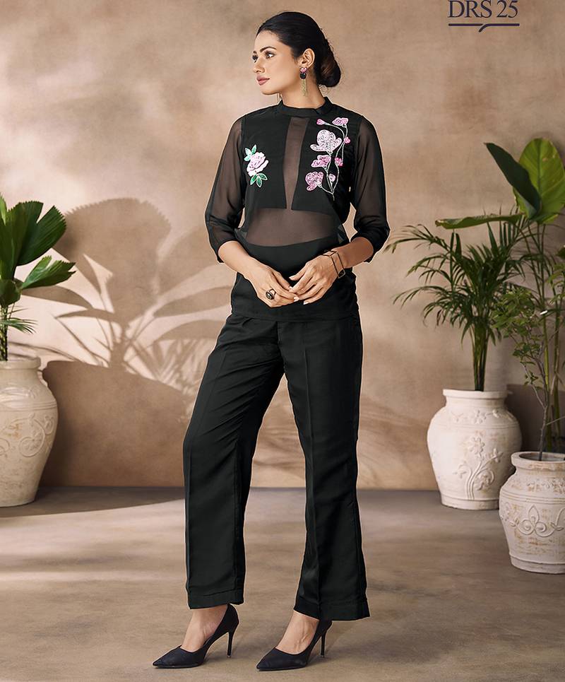 Black organza handwork co-ord set