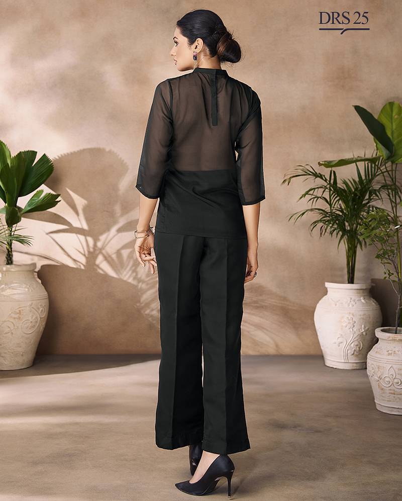 Black organza handwork co-ord set