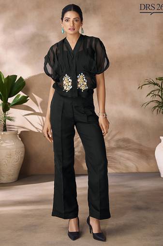 Chic black handworked top trousers set
