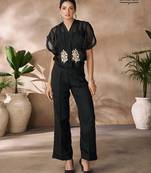 Chic black handworked top trousers set