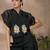 Chic black handworked top trousers set