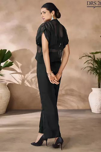Chic black handworked top trousers set