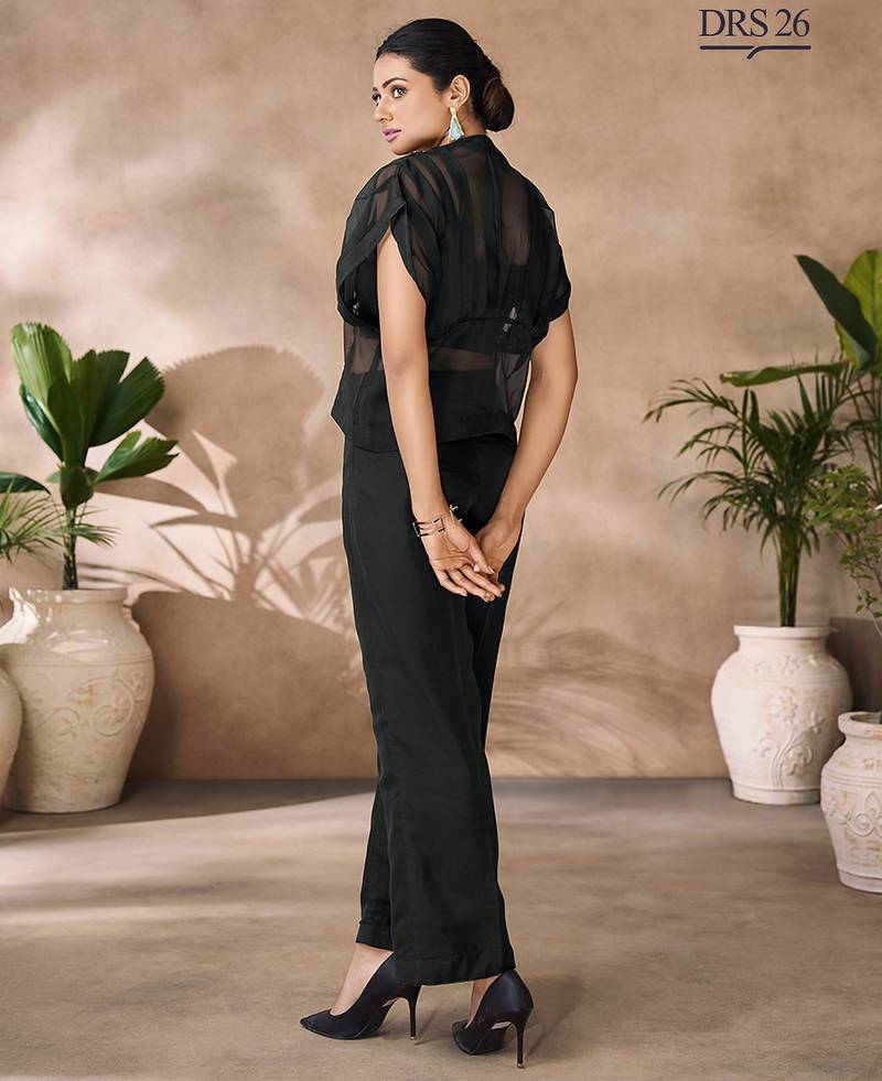 Chic black handworked top trousers set