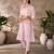 Elegant pink organza co-ord set with embroidered long jacket