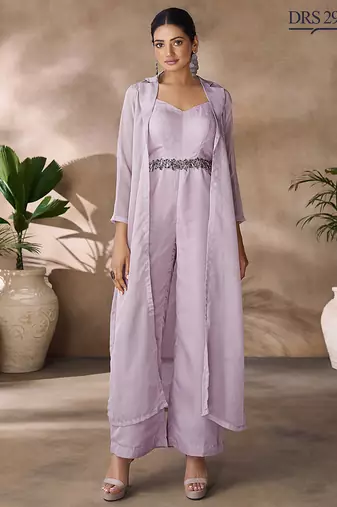 Lavender organza co-ord set with belted waist detailing