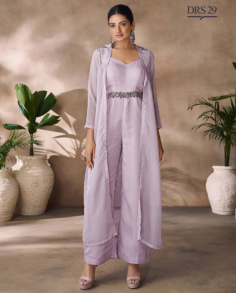Lavender organza co-ord set with belted waist detailing