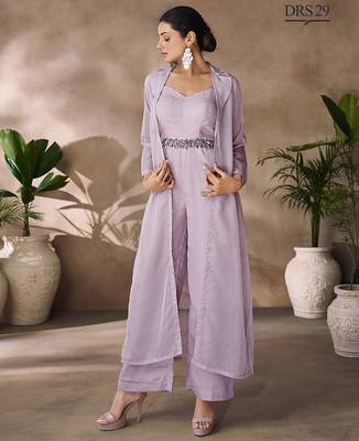 Lavender organza co-ord set with belted waist detailing 2