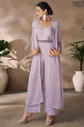 Lavender organza co-ord set with belted waist detailing