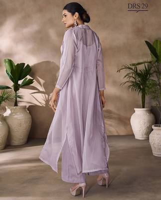 Lavender organza co-ord set with belted waist detailing 3
