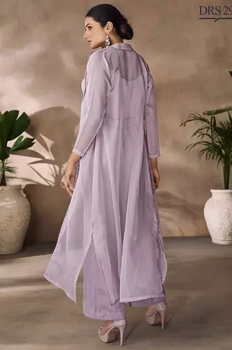 Lavender organza co-ord set with belted waist detailing