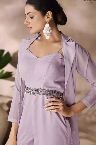 Lavender organza co-ord set with belted waist detailing
