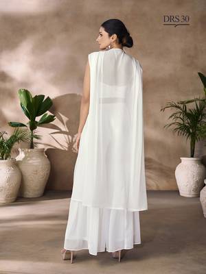 Hand-embroidered beaded crop top with flowy palazzo & sheer cape 4